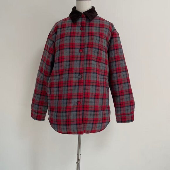 Medium-weight plaid down jacket - Picture 3 of 13